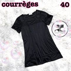クレージュcourrèges【40】✨️半袖チュニック/Tシャツ カットソー/黒 エレガント 体型カバー 綿 コットン混