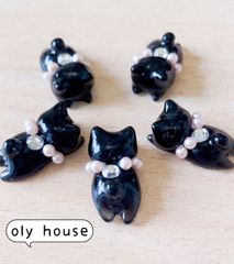 ぐで猫シリーズ　黒猫首輪@1   5匹セット　レジン　パーツ