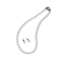 CRANES COLLECTION 日本製 天然 高級 真珠 貝パール 8mm珠 ネックレス 2点セット ケース 付 (ネックレスサイズ40cm ホワイトピアスセット)