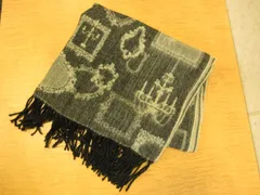 【美品】axes femme アクシーズファム マフラー ストール アンティーク柄 グレー系 アクリル100％