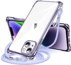 【迅速発送】iPhone 14 用 ケース クリア ショルダー iPhone14 用 スマホケース アイフォン14 カバー 肩掛け 斜めかけ 縄掛けケース 透明 薄型 軽量 耐衝撃 TPU ストラップ付き 携帯ケース 紐付き 斜めがけ 織りストラップ付き ネッ