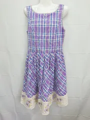 ◇ ⊂ an another angelus チェック柄 ノースリーブ 膝丈 ワンピース サイズF パープルブルー系 マルチ レディース E  【1506250000931】