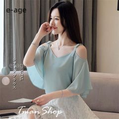 シフォンブラウス レディース シャツブラウス 半袖 肩出し 夏ブラウス シフォン 無地 おしゃれ ゆったり 着痩せ カジュアル 韓国ファッション