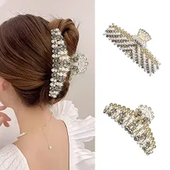 2個セット バンスクリップ ヘアクリップ バナナクリップ パールヘアピン ヘアアクセサリー 髪留め 大きめ ヘアアレンジアクセント 韓国風 シンプル おしゃれ 贈り物 レディース用
