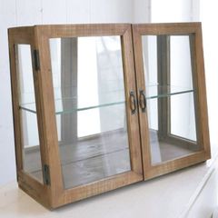 Glass display case, glass cabinet, antique style, stylish, retro, trinket box, American, French, natural, country, mirrored back, Nordic, display, hinged doors, solid wood, Asian, country, antique, accessory, small item storage.