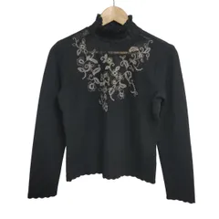 Leilian(レリアン) 長袖セーター サイズ9 M レディース - 黒×グレーベージュ ハイネック/刺繍