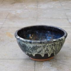 骨董 火鉢 大型 染付 睡蓮鉢 金魚 メダカ テーブル 鉢カバー 古民具 陶器 骨董 火鉢 伊万里 南天図 水鉢 メダカ 金魚 テーブル 鉢カバー 睡蓮鉢