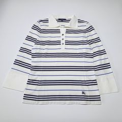 バーバリー ボーダー 長袖 ポロシャツ 白 黒 青 2サイズ Burberry