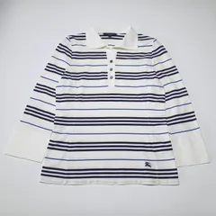 バーバリー ボーダー 長袖 ポロシャツ 白 黒 青 2サイズ Burberry