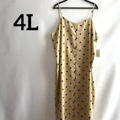 新品未使用4Lロングキャミワンピース水玉ドットベージュ大きいサイズ薄手シンプル