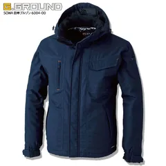 防寒着 防寒ブルゾン 桑和 6004-00 ネイビー 男女兼用 綿100％ 撥水 作業着 作業服 防寒服 火に強い 暖かい ジャンパー ジャンバー 着脱式フード アウター 防寒 綿素材 アウトドア キャンプ 登山 SOWA ソーワ G.GROUND 『4L』