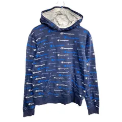 Champion プリント スウェット パーカー XLサイズ チャンピオン ジュニアサイズ ロゴ ネイビー 古着卸 アメリカ仕入 t2410-3517