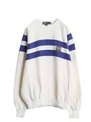 【お得なクーポン配布中!】 80s UNI CREST PATCH パッチ付き ポロ ラルフローレン ボーダー スウェット メンズ S ヴィンテージ トレーナー 裏起毛 前V ヘビーウェイト