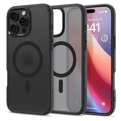 【17年社歴の技術力】Spigen iPhone 16 Pro Max ケース MagSafe対応 半透明 クリア ストラップホール 米軍MIL規格 ウルトラ・ハイブリッド・マグフィット ACS08003 (フロスト・ブラック) 1