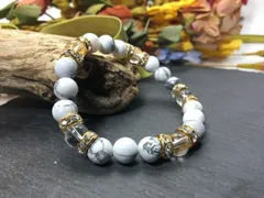 パワーストーン ブレスレット ハウライト&水晶  天然石ブレス (ゴールド) 8mm レディース  ●
