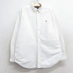 古着 ラルフローレン 長袖 ブランド シャツ キッズ ボーイズ 子供服 90s ワンポイントロゴ オックスフォード コットン ボタンダウン 白 ホ