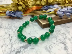 パワーストーン ブレスレット 緑瑪瑙 ゴールド 天然石 （シンプル）メンズ・レディース　男性・女性　数珠ブレス　開運  [5]