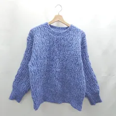 ◇ ⊇ SERECT MOCA セレクトモカ クルーネック 混合生地 長袖 ニット サイズF ブルー系 レディース E  【1502030009552】