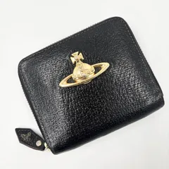 ヴィヴィアンウエストウッド 二つ折り財布 ラウンドファスナー コンパクトウォレット オーブ ブラック レザー