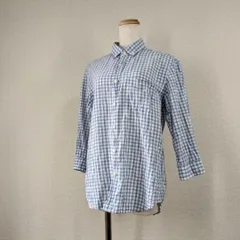 【アーバンリサーチ】カットソー　シャツ　ボタンダウン　チェック　レディース　綿　麻　コットン　リネン　38 M 青　白　y2k