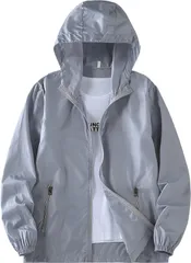 [アスペルシオ] フード付 ナイロンジャケット 超薄手 ストリート系 ジップアップ おしゃれパーカー メンズ 長袖 フルジップ アウター チャック付き ポケット アウトドア トレーニング 軽量 薄い 持ち運び 上着 フーディー  [パウダーグレー] [2XL]