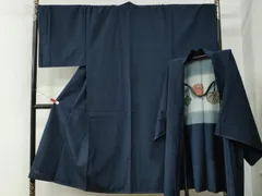 平和屋着物●男性　紬　アンサンブル　色無地　留紺色　キングサイズ　正絹　逸品　未使用　CAAU2264yc