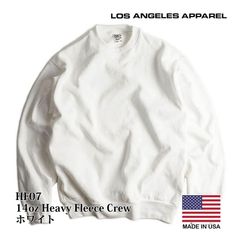【カラー：ホワイト】ロサンゼルスアパレル LOSANGELES APPAREL HF07 14オンス ヘビーフリース クルーネック スウェット メンズ トレーナー 米国製 アメリカ製 MADE IN USA ボックスシルエット