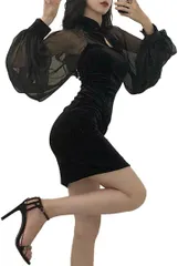 キッソス（ＫＩＳＳＯＳ） ワンピース ミニ スリット レディース キャバドレス パーティードレス セクシー クラブドレス XLサイズ( ブラック,  XL)