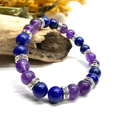 ラピスラズリ&アメジスト パワーストーン ブレスレット 天然石 (シルバー)  8mm レディース 女性  数珠ブレス 開運 プレゼント ギフト [25]