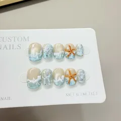 ネイルチップ　砂浜ネイル　3D ヒトデ　スターフィッシュ　海　ビーチ　海岸　波　バレンタイン　ホワイトデー　卒業式　プレゼント