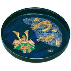 紀州塗り ８寸 丸盆 青杢目 雲龍兜 お盆 トレー トレイ おぼん 日本製 国産
