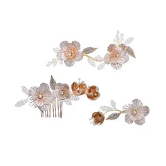 【人気商品】髪飾り 和風 ウェディング ヘアアクセサリー ブライダル ビジュー 手作り 花嫁 桜 髪留め カチューシャ ジュエリー ヘアピン アクセサリー 三点セット 結婚式 ヘッドドレス パーティー Longwu 披露宴