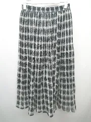 ◇ E hyphen world gallery PEACE チェック ロング プリーツ スカート サイズF ブラック ホワイト系 レディース P  【1406110003754】