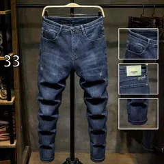 [33 ]メンズ ファッション 服 オシャレ シンプル 大人 かっこいい 大きいサイズ ストリート 紳士服 秋 ジーンズ スリムフィット ダーク ブルー カジュアル ロング パンツ ストレッチ ファッション