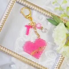 【全8色】ゲーム風カクカクハート 推しカラーキーホルダー イニシャルチャーム付き