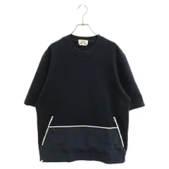 HERMES エルメス Nylon Pocket S/S Sweat Shirts ナイロンポケット付き 半袖クルーネック スウェットシャツ ネイビー