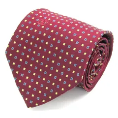 ヴァレンチノ ブランドネクタイ ロゴ 小紋柄 スクエア柄 シルク イタリア製 メンズ ワインレッド Valentino 【中古】