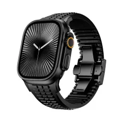 アップルウォッチバンド（Apple Watchバンド）クアドラリッチラバーバンド【ブラック×ブラック】42mm/44mm/45mm/46mm/49mm対応 [BELTIES]