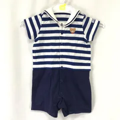 MIKI HOUSE【ミキハウス】ロンパース【ベビー70/白×ネイビー/ボーダー柄/】カバーオール/Tops◆BJ075-d