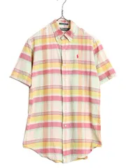 【お得なクーポン配布中!】 90s ポロ ラルフローレン チェック 半袖 ボタンダウン シャツ キッズ XL メンズ M 程/ 90年代 オールド 半袖シャツ コットン ワンポイント