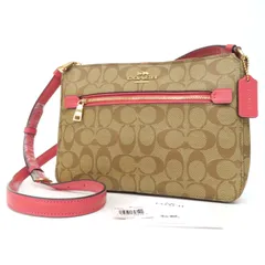 NF25034 新品未使用 COACH コーチ メタルロゴ シグネチャー柄 PVC×レザー ゴールド金具 ジップ 斜め掛け クロスボディ ショルダーバッグ 肩掛け ファイルバッグ 鞄 茶 ブラウン×ピンク レディース