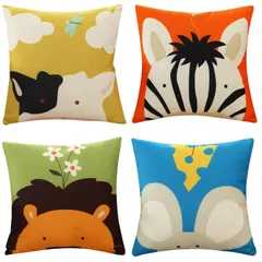 YunJeude クッションカバー 45x45cm 4枚セット リネン おしゃれ 北欧 可愛い 動物柄 違う柄 亜麻 ナチュラル モダン シンプル ファスナー インテリア 家庭装飾 車 部屋飾り 四季通用 ソファー用クッションカバー ソファ背当て