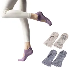 [Quikaboo] ヨガソックス ピラティスソックス 滑り止め 抗菌防臭 グリップソックス 5本指 靴下 ショート 程よい厚み 色あせない ピラティス ヨガ ダンス 滑り止め靴下 冷房対策 (パープ [パープル＆クリームアプリコット] [Free Size]