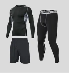 スポーツウエア メンズ ３点セット 長袖 トップス スポーツタイツ インナー  Tシャツ 上下セット スポーツ ジャージ ゴルフTシャツ ストレッチパンツ ロング丈 ショート丈 レギンス ヨガパンツ ストレッチabwesyxz380