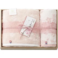 【ギフト】[タオル類]今治謹製 さくら紋織 桜染めバスタオル&フェイスタオル(木箱入)