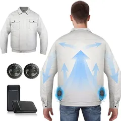 [KLIFE] 空調作業服 ファン付き 30000mAh大容量バッテリー ファン付き作業服 冷却服 3D循環送風 3段階風量調節可 通気 サイズ調節可 最大18時間送風 長袖 UVカット PSE認証済 熱中症予防 猛暑対策 男女兼用 SIZE 2XL/3XL