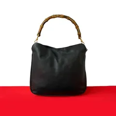 極 美品 GUCCI グッチ オールドグッチ ヴィンテージ バンブー レザー 本革 ハンドバッグ ミニ トートバッグ ブラック 黒 34-10