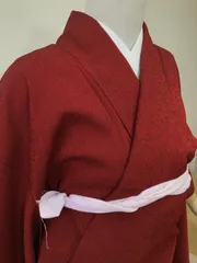 赤　黒　アンティーク　着物　お召し　紬　袷　リサイクル着物