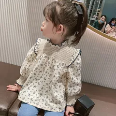キッズトップス　花柄シャツ　フリル  長袖　女の子服