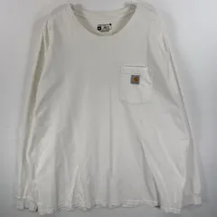 古着 カーハート Carhartt 長袖Tシャツ ワンポイント ロゴ 胸ポケ 肉厚 2XL  ホワイト 無地 メンズ
